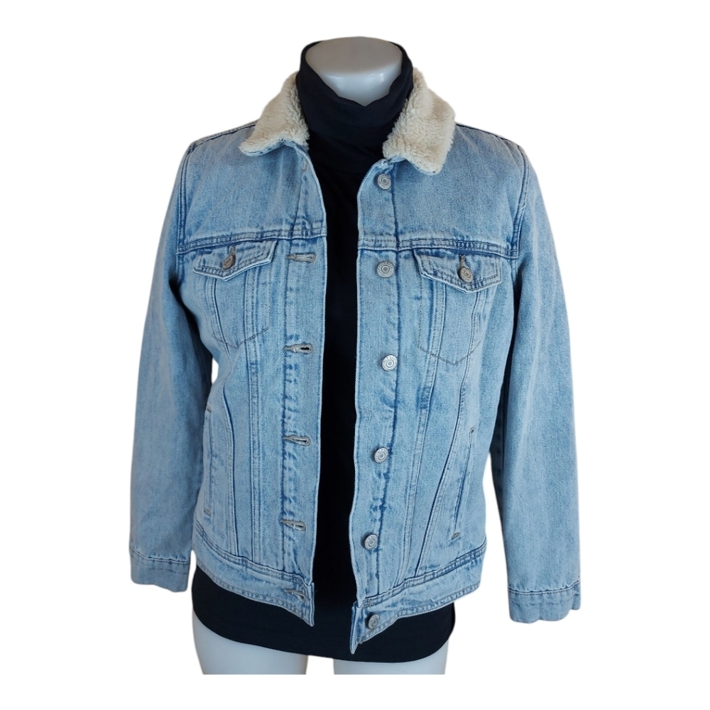 H&M Sue Sherpa Lined Denim Jeans Borg Jacket  Trucker Coat  Size Small